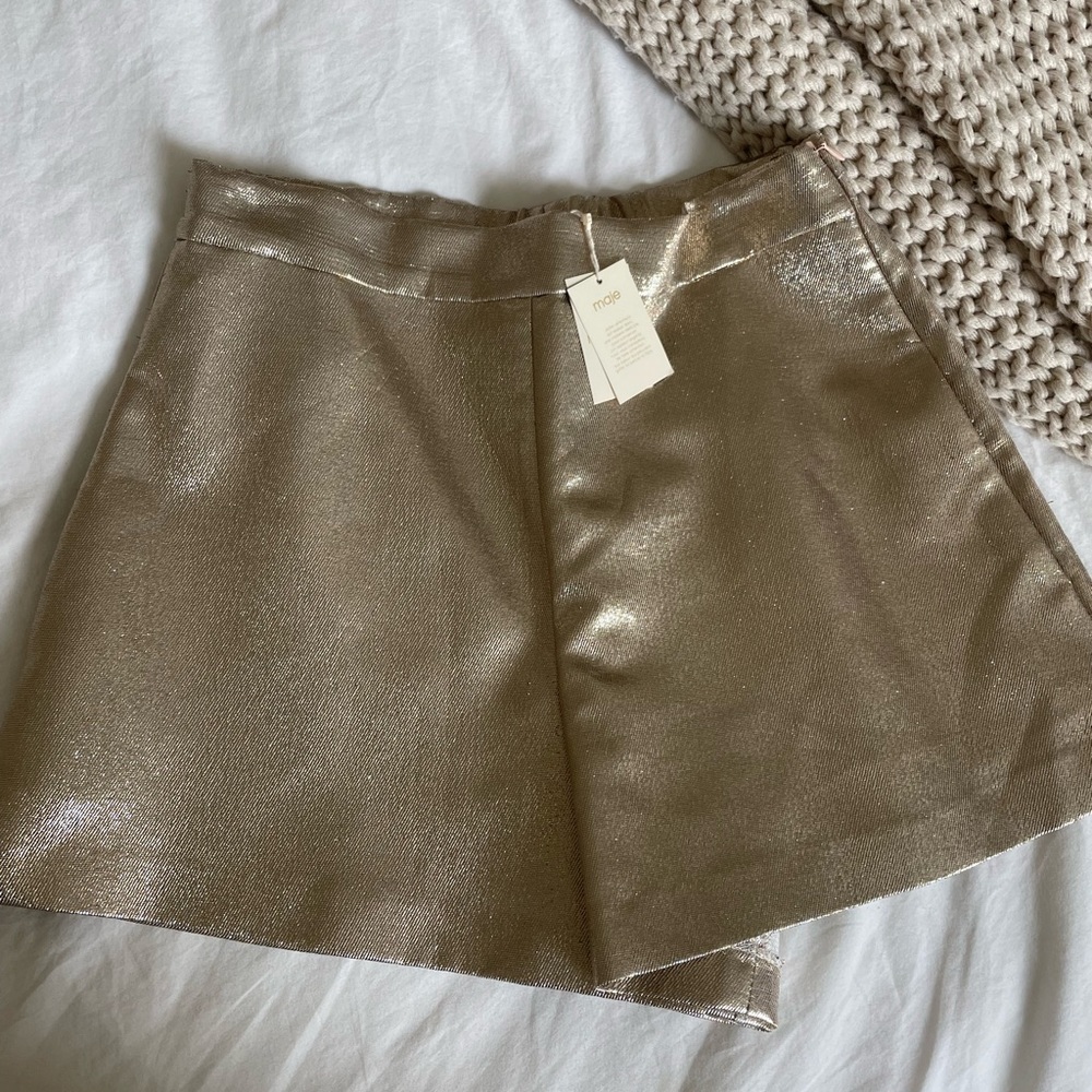 MAJE shimmer gold shorts